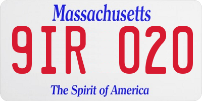 MA license plate 9IR020