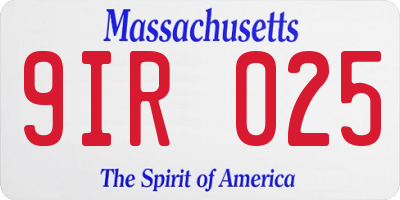 MA license plate 9IR025