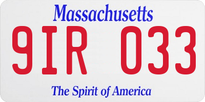 MA license plate 9IR033