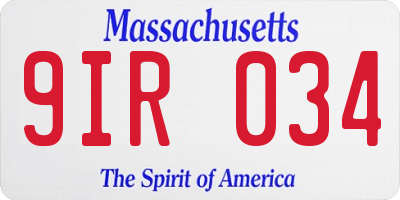 MA license plate 9IR034