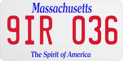 MA license plate 9IR036