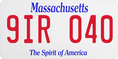 MA license plate 9IR040