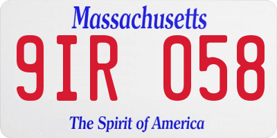 MA license plate 9IR058