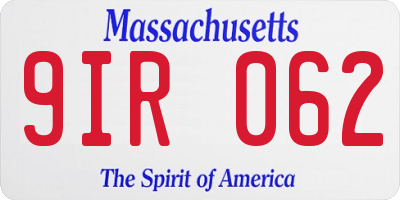 MA license plate 9IR062