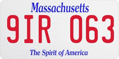 MA license plate 9IR063