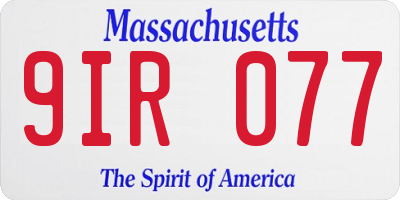 MA license plate 9IR077