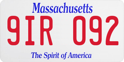MA license plate 9IR092