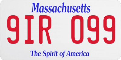 MA license plate 9IR099