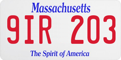 MA license plate 9IR203
