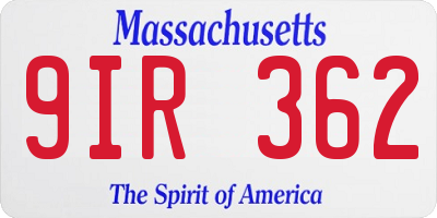 MA license plate 9IR362