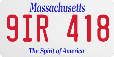 MA license plate 9IR418