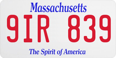 MA license plate 9IR839