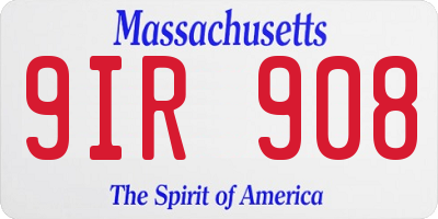 MA license plate 9IR908