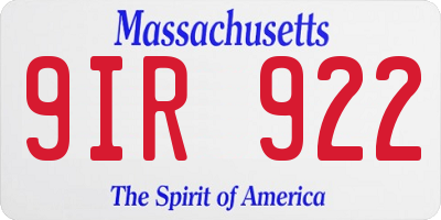 MA license plate 9IR922