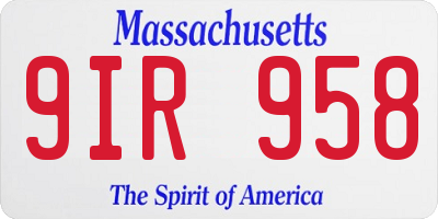 MA license plate 9IR958