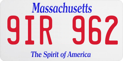 MA license plate 9IR962