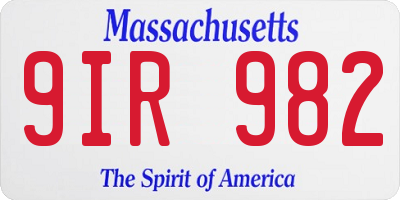 MA license plate 9IR982