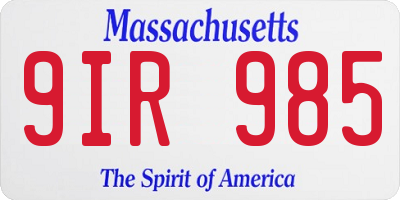 MA license plate 9IR985