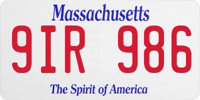 MA license plate 9IR986