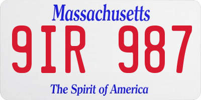 MA license plate 9IR987