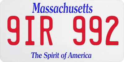 MA license plate 9IR992