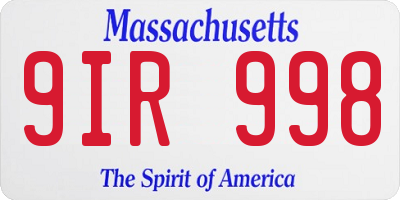 MA license plate 9IR998