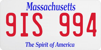 MA license plate 9IS994