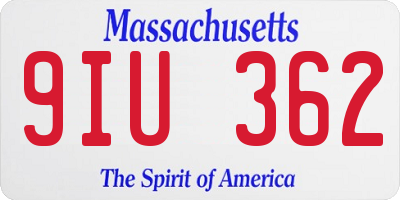 MA license plate 9IU362