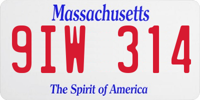 MA license plate 9IW314