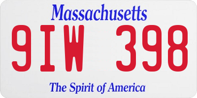 MA license plate 9IW398