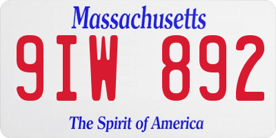 MA license plate 9IW892