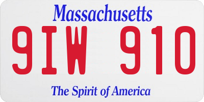 MA license plate 9IW910