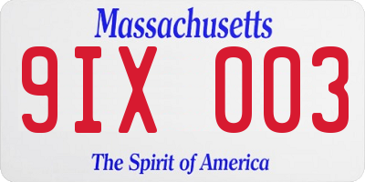 MA license plate 9IX003