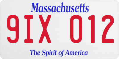 MA license plate 9IX012