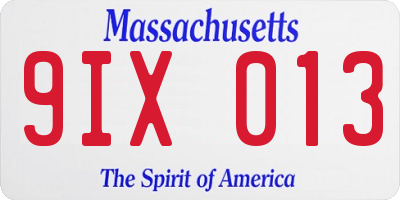 MA license plate 9IX013