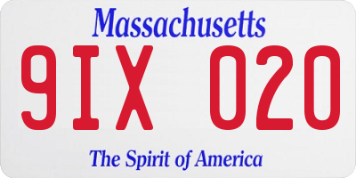 MA license plate 9IX020