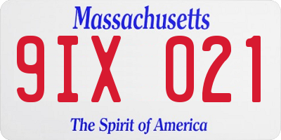 MA license plate 9IX021