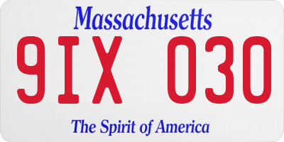 MA license plate 9IX030
