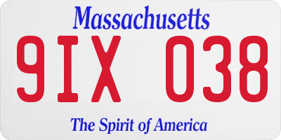 MA license plate 9IX038