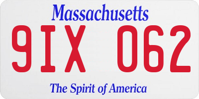 MA license plate 9IX062