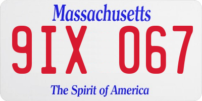 MA license plate 9IX067