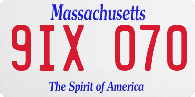 MA license plate 9IX070