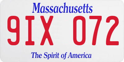 MA license plate 9IX072