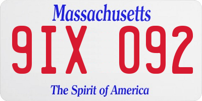 MA license plate 9IX092