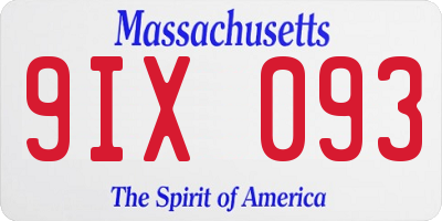 MA license plate 9IX093