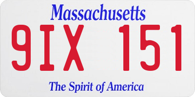 MA license plate 9IX151