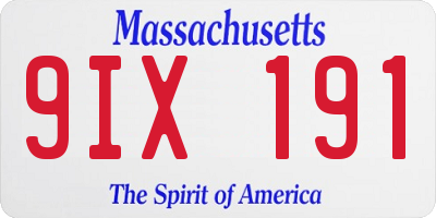 MA license plate 9IX191