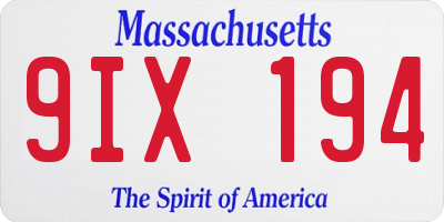 MA license plate 9IX194