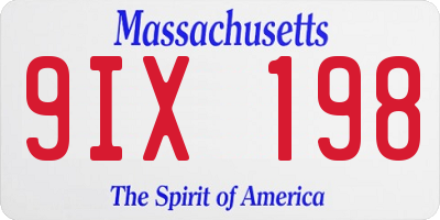 MA license plate 9IX198