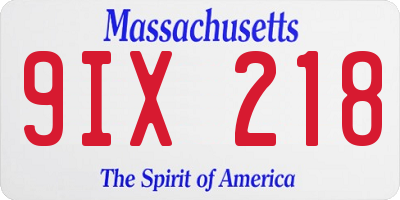 MA license plate 9IX218